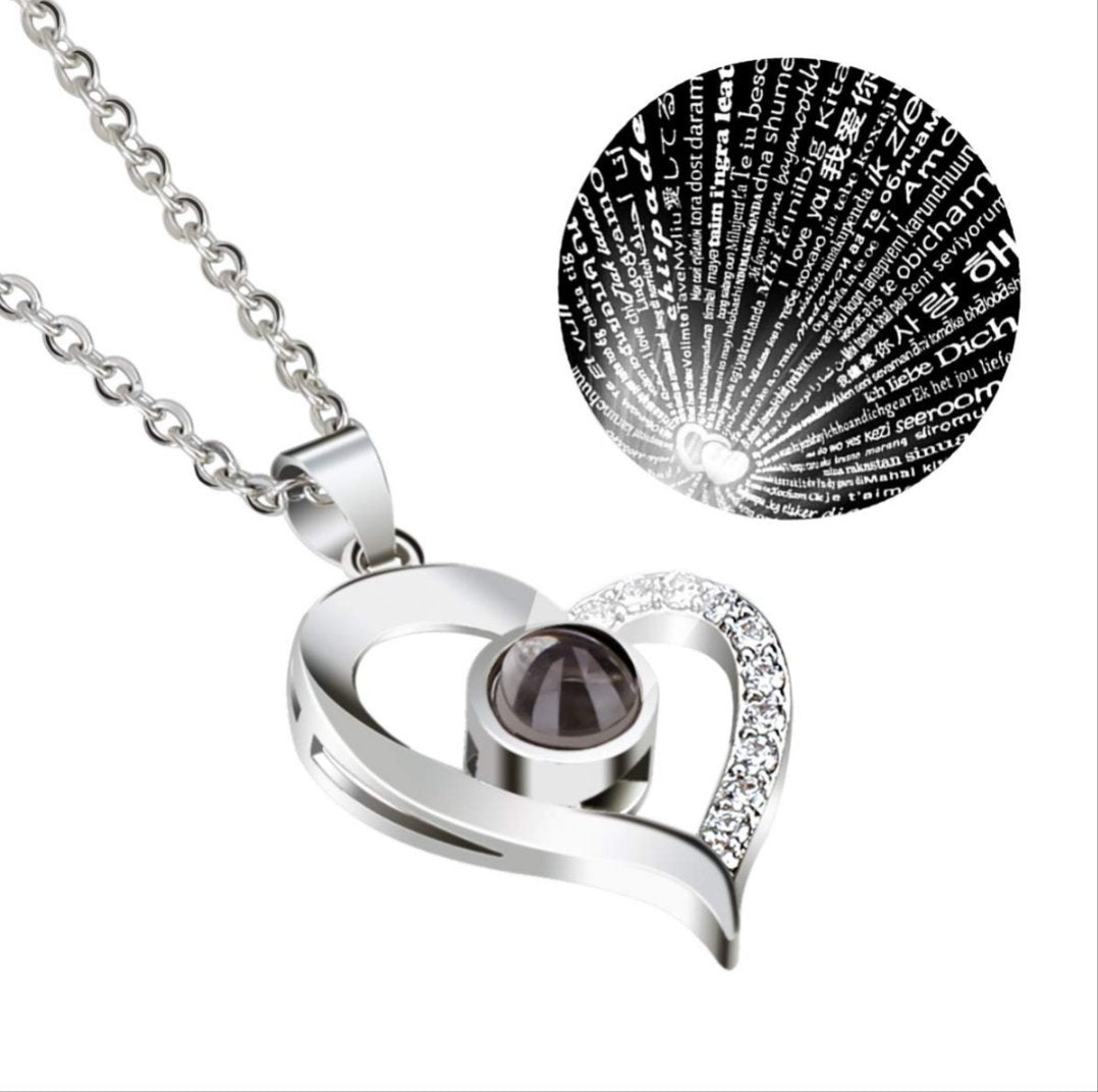 Love Heart Projection Necklace 100 Languages I Love You Pendant With Free Gift Box