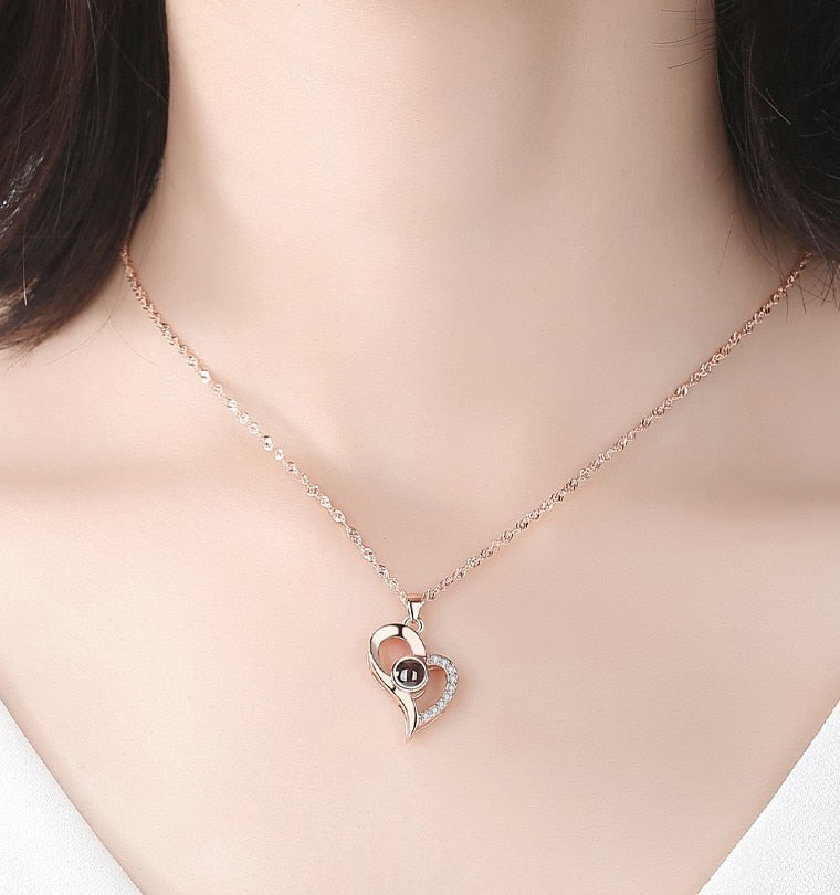 Love Heart Projection Necklace 100 Languages I Love You Pendant With Free Gift Box